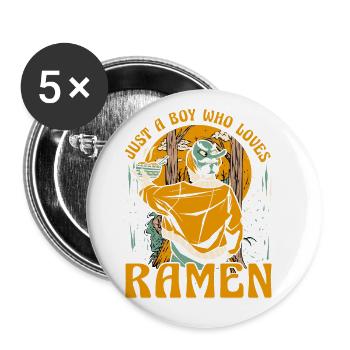 Just a boy who loves Ramen - Buttons groß 56 mm (5er Pack) - Weiß - Vorne