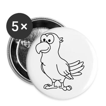 Papagai Comic Tier - Buttons groß 56 mm (5er Pack) - Weiß - Vorne