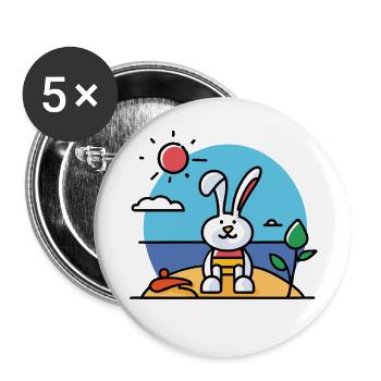 Hase am Strand beim Sonnenbad - Buttons groß 56 mm (5er Pack) - Weiß - Vorne