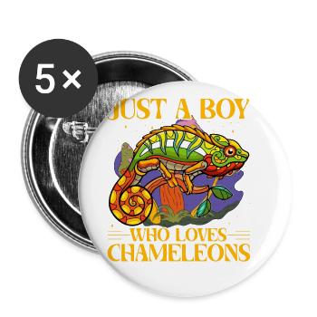 Just a Boy who loves Chameleons - Buttons large 2.2''/56 mm (5-pack) - white - Front