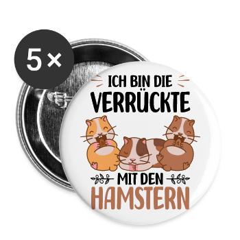 Hamster - Buttons groß 56 mm (5er Pack) - Weiß - Vorne