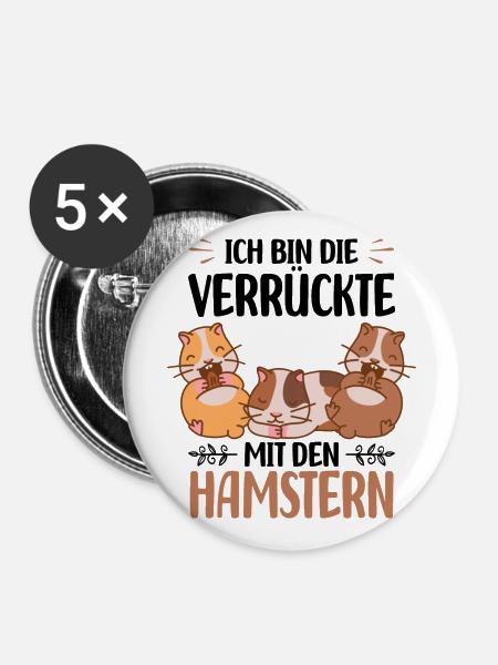 Hamster - Buttons groß 56 mm (5er Pack) - Weiß