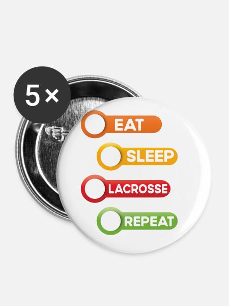 Eat Sleep Lacrosse Repeat - Buttons groß 56 mm (5er Pack) - Weiß