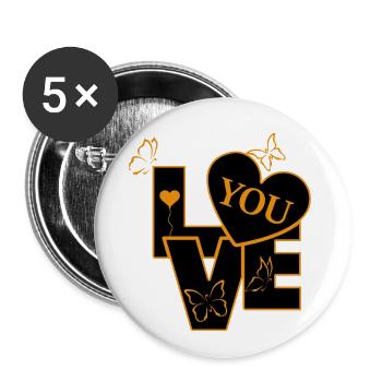 Love You - Liebe dich - Buttons groß 56 mm (5er Pack) - Weiß - Vorne