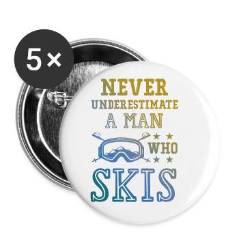 don't underestimate a ski man - Buttons large 2.2''/56 mm (5-pack) - white - Front