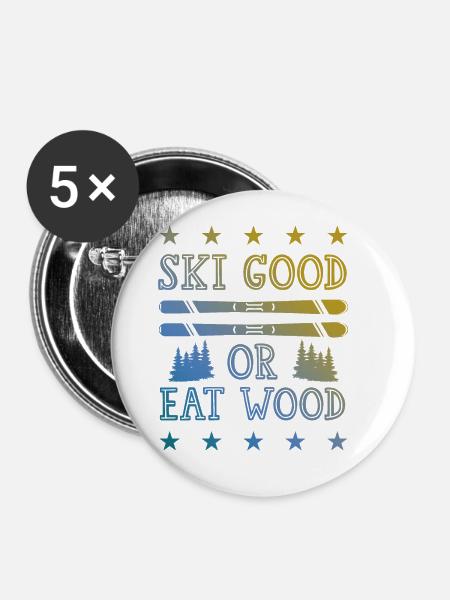 ski skiing - Buttons groß 56 mm (5er Pack) - Weiß