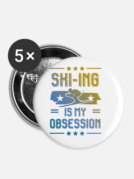 ski skiing - Buttons groß 56 mm (5er Pack) - Weiß