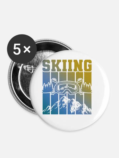 ski skiing - Buttons groß 56 mm (5er Pack) - Weiß