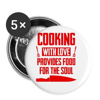 Cuisiner avec amour - Lot de 5 grands badges (56 mm) - blanc - Devant
