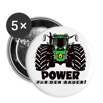 Power für den Bauer! Traktor Landwirtschaft Agrar - Buttons groß 56 mm (5er Pack) - Weiß - Vorne