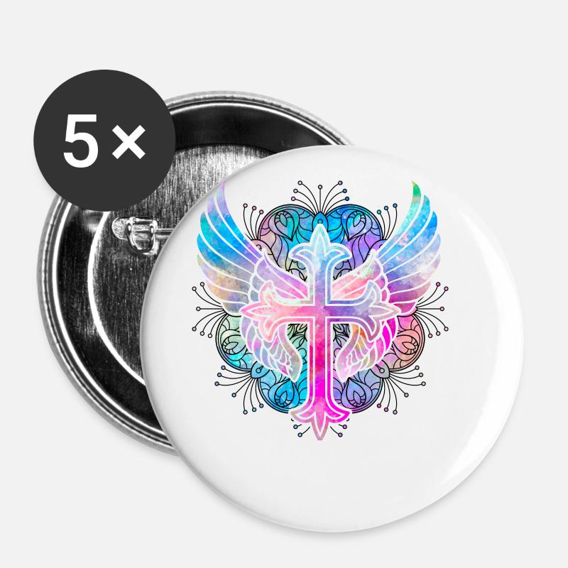 Christianity Cross - Buttons large 2.2''/56 mm (5-pack) - white