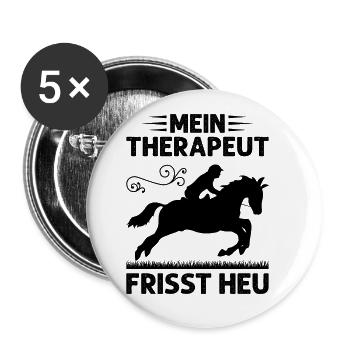 Mein Therapeut Frisst Heu Reitkultur - Buttons groß 56 mm (5er Pack) - Weiß - Vorne