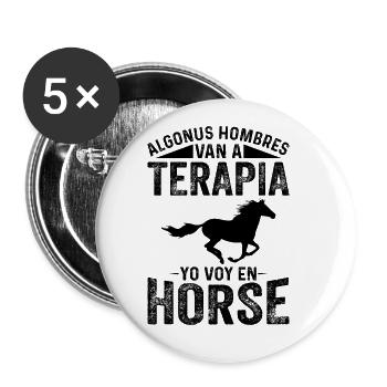 Algonus Men’s Therapy Je fais de l’équitation - Lot de 5 grands badges (56 mm) - blanc - Devant