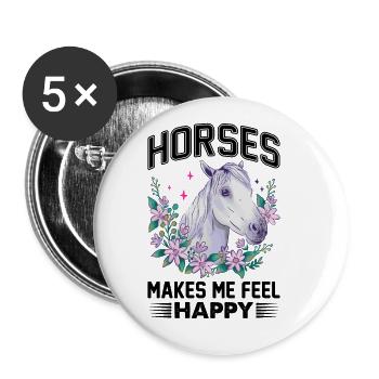 Pferde Machen Mich Glücklich Flower White - Buttons groß 56 mm (5er Pack) - Weiß - Vorne
