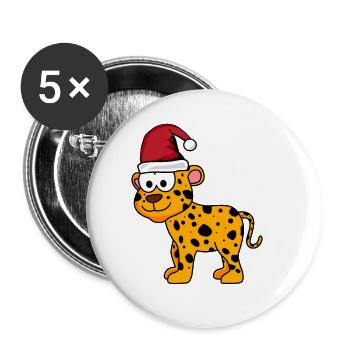 Leopard Comic Weihnachten - Buttons groß 56 mm (5er Pack) - Weiß - Vorne