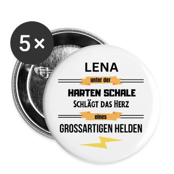 Lena unter harte Schale eines Großartigen Helden - Buttons groß 56 mm (5er Pack) - Weiß - Vorne