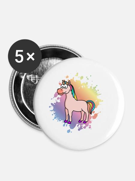 Einhorn Comic Tier - Buttons groß 56 mm (5er Pack) - Weiß