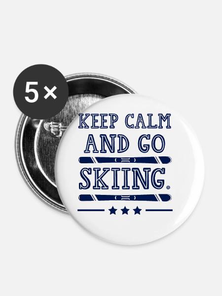 Keep calm ski - Buttons groß 56 mm (5er Pack) - Weiß