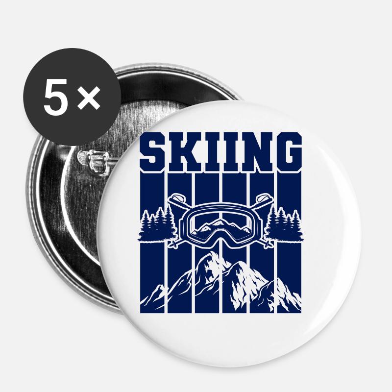 Ski Skiing - Buttons large 2.2''/56 mm (5-pack) - white