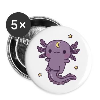 Cute Black Axolotl With Crescent Moon Symbol - Buttons large 2.2''/56 mm (5-pack) - white - Front