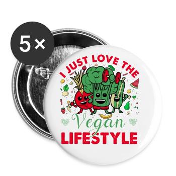 J’adore le style de vie végétalien - Lot de 5 grands badges (56 mm) - blanc - Devant