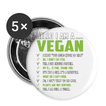 Hello I am a Vegan - Buttons large 2.2''/56 mm (5-pack) - white - Front
