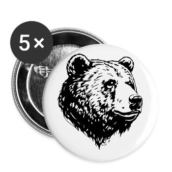 Bear Grizzly Head - Buttons large 2.2''/56 mm (5-pack) - white - Front