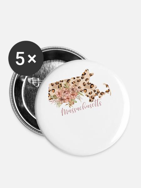 Massachusetts Leopard-muster Karte - Buttons groß 56 mm (5er Pack) - Weiß
