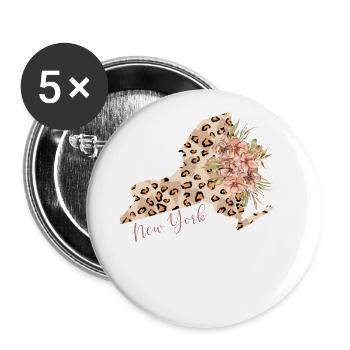Carte imprimée léopard État de New York - Lot de 5 grands badges (56 mm) - blanc - Devant