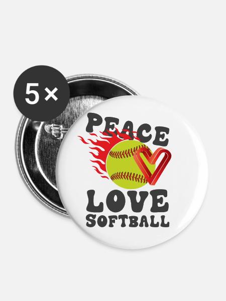 Mädchen Frieden Liebe Softball - Buttons groß 56 mm (5er Pack) - Weiß