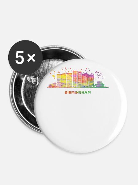 Birminghamer Skyline Birmingham - Buttons groß 56 mm (5er Pack) - Weiß