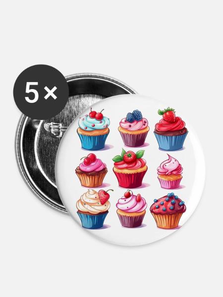 köstliche Cupcakes - Buttons groß 56 mm (5er Pack) - Weiß