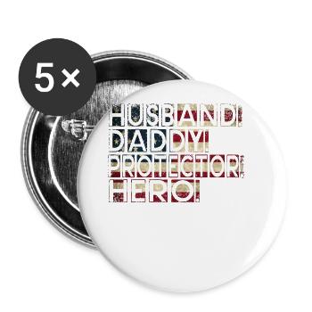 Ehemann Daddy Beschützer Held Vatertag - Buttons groß 56 mm (5er Pack) - Weiß - Vorne