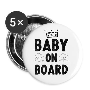 bébé à bord - Lot de 5 grands badges (56 mm) - blanc - Devant