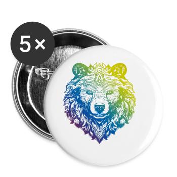 Ours Grizzly Mandala Boho - Lot de 5 grands badges (56 mm) - blanc - Devant