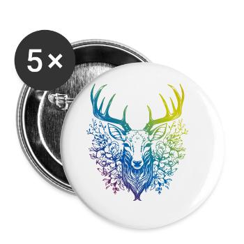 Hirsch Mandala Boho - Buttons groß 56 mm (5er Pack) - Weiß - Vorne