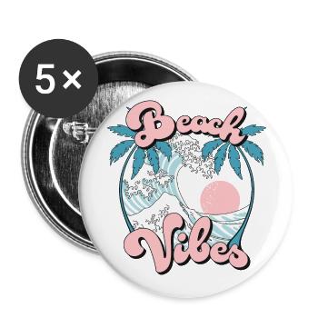 Beach Vibes Sommer Urlaub Palmen Wellen Retro - Buttons groß 56 mm (5er Pack) - Weiß - Vorne