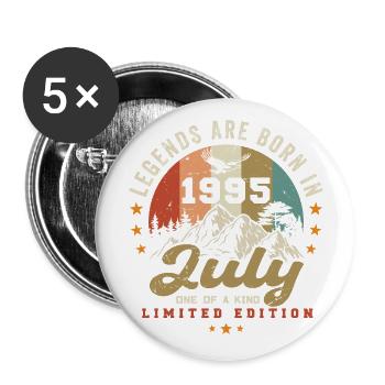 Jahrgang Geboren im Juli 1995 Jubiläum Juli 1995 - Buttons groß 56 mm (5er Pack) - Weiß - Vorne