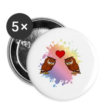 Couple de bandes dessinées hibou amour - Lot de 5 grands badges (56 mm) - blanc - Devant