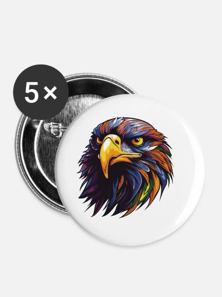 Adler Portrait - Buttons groß 56 mm (5er Pack) - Weiß