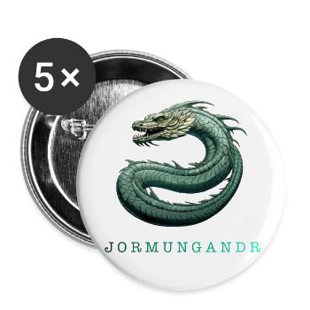 Die Midgardschlange „Jormungandr“ mit Schrift - Buttons groß 56 mm (5er Pack) - Weiß - Vorne