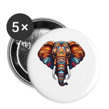 Elefant Portrait - Buttons groß 56 mm (5er Pack) - Weiß - Vorne