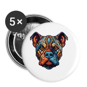 Portrait de chien bouledogue - Lot de 5 grands badges (56 mm) - blanc - Devant