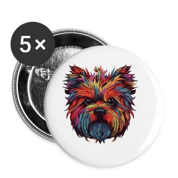 Yorkshire Terrier Hund Portrait - Buttons groß 56 mm (5er Pack) - Weiß - Vorne