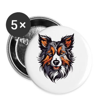 Border Collie Dog Portrait - Buttons large 2.2''/56 mm (5-pack) - white - Front