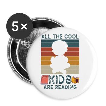 Alle Coolen Kids Lesen Lehrer - Buttons groß 56 mm (5er Pack) - Weiß - Vorne