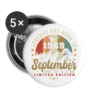 September 1969, born in 1969 - Buttons large 2.2''/56 mm (5-pack) - white - Front