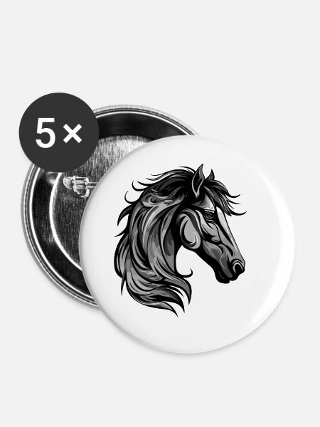 Pferd Kopf - Buttons groß 56 mm (5er Pack) - Weiß