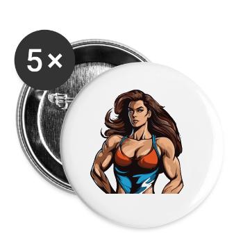 Woman Muscles Bodybuilding Girl - Buttons large 2.2''/56 mm (5-pack) - white - Front