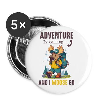 Adventure Is Calling Kids Cute Moose - Buttons large 2.2''/56 mm (5-pack) - white - Front